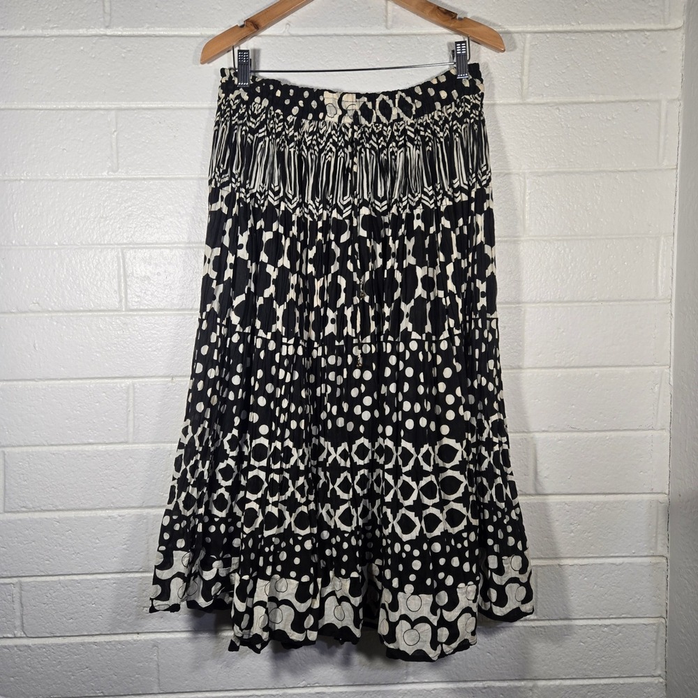 Vtg Le Mieux Cotton Maxi‎ Skirt One Size Polka Dot Broomstick Contrast Festival